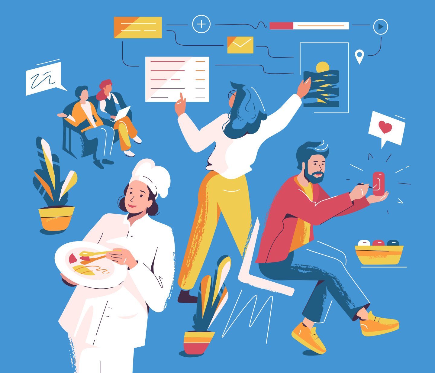 Illustration featuring professionals at work.