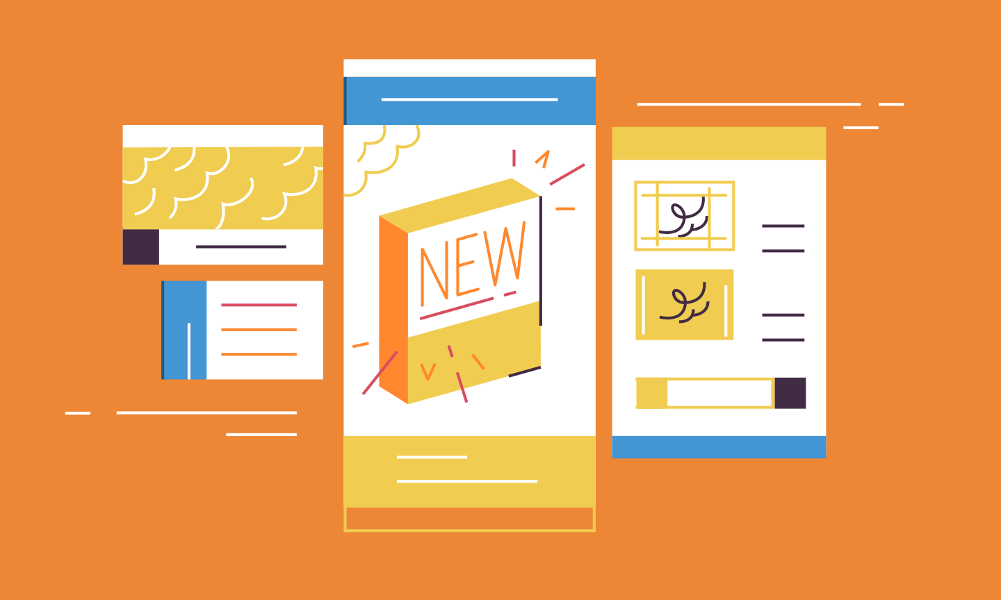 Illustration featuring new product packaging and collateral.
