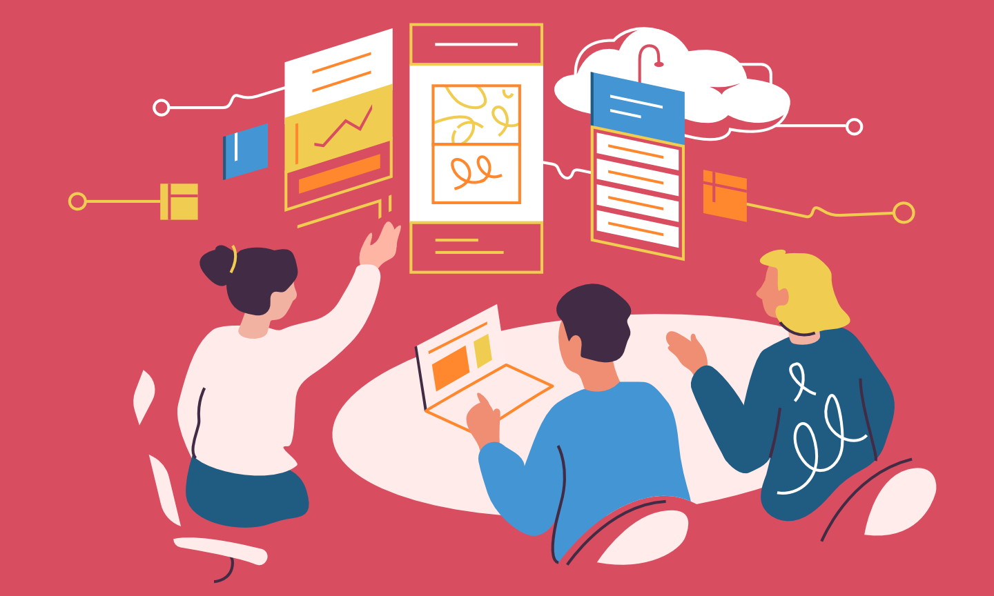 Illustration featuring professionals in a meeting.