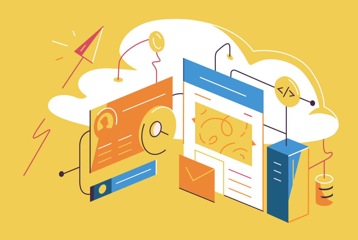 Illustration featuring technology images.
